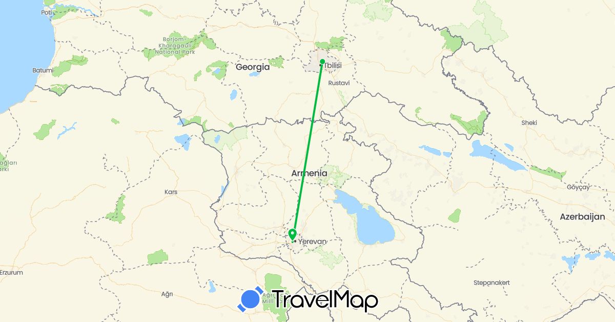 TravelMap itinerary: driving, bus in Armenia, Georgia (Asia)